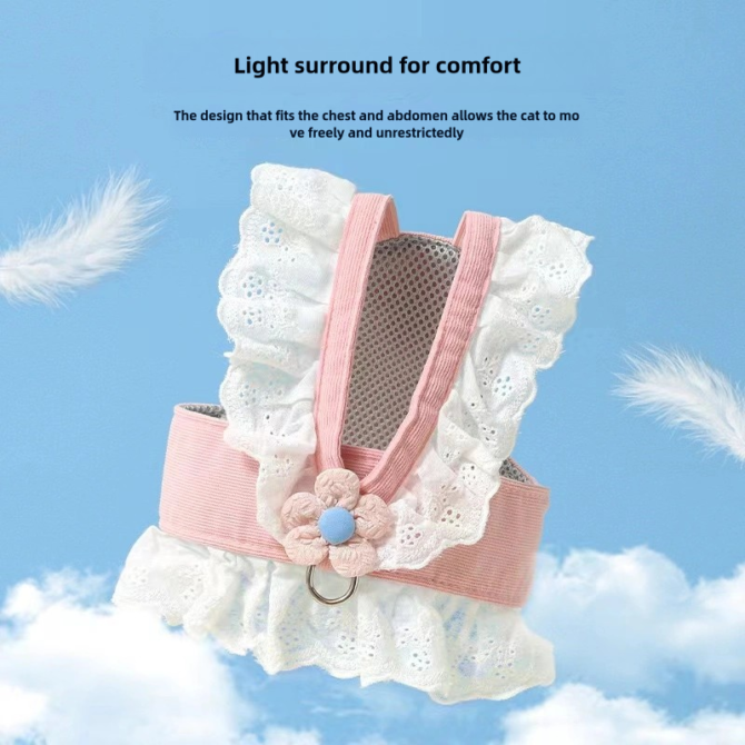 Cat traction rope JK small flower adjustable anti slip chest harness pet clothes