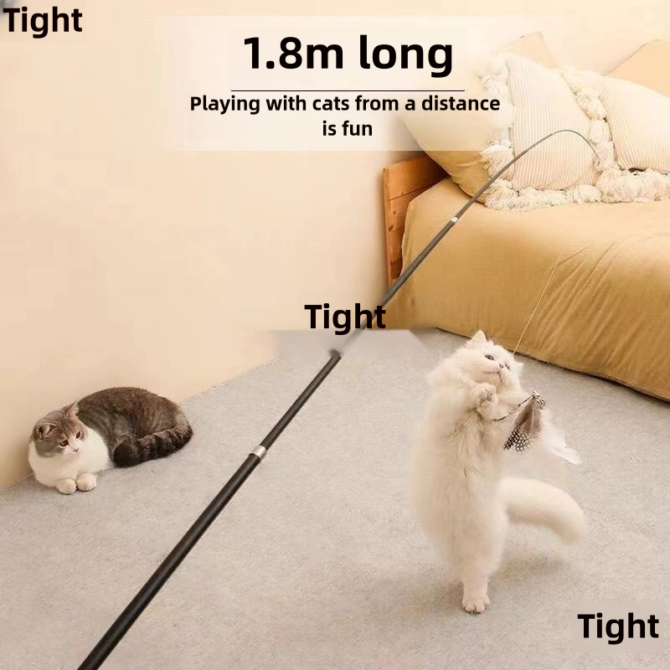 Cat teasing stick with adjustable rod and long rod, extendable by 1.8 meters. Fishing cat teasing with bell for cats to relieve boredom and enjoy themselves as toys