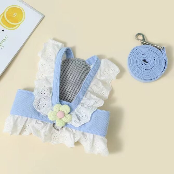 Cat traction rope JK small flower adjustable anti slip chest harness pet clothes