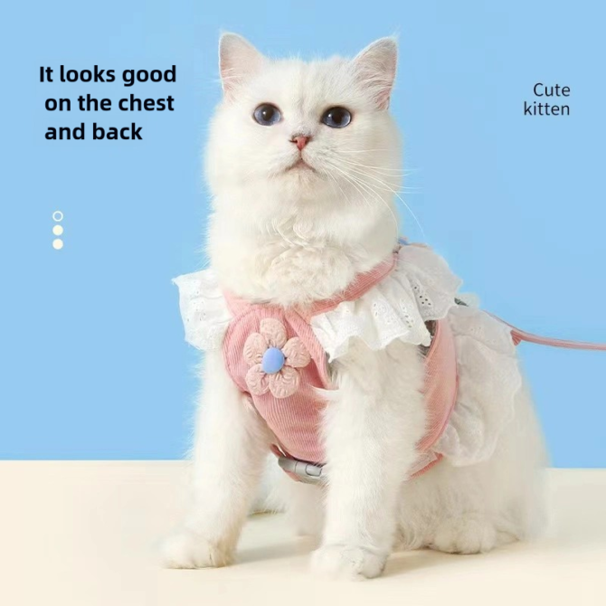 Cat traction rope JK small flower adjustable anti slip chest harness pet clothes