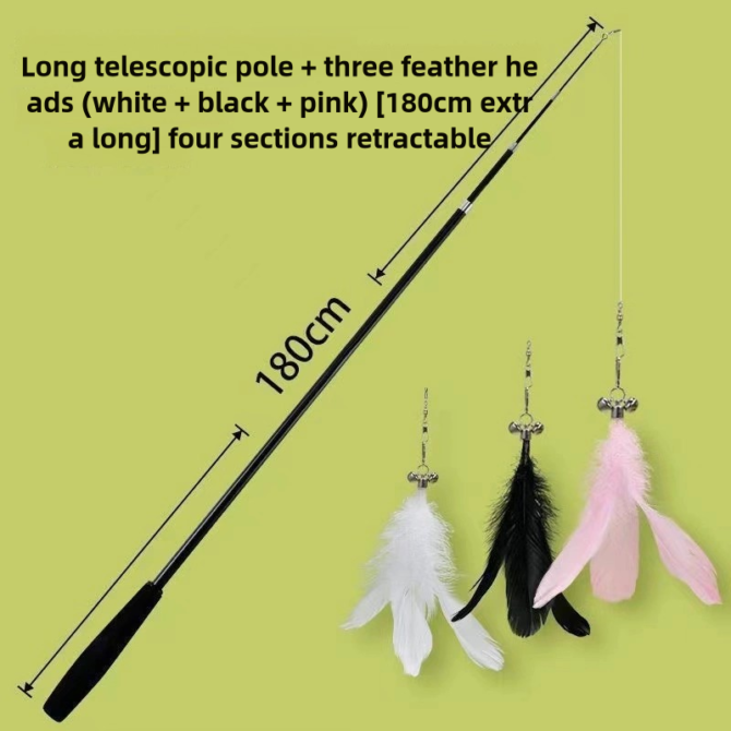 Cat teasing stick with adjustable rod and long rod, extendable by 1.8 meters. Fishing cat teasing with bell for cats to relieve boredom and enjoy themselves as toys