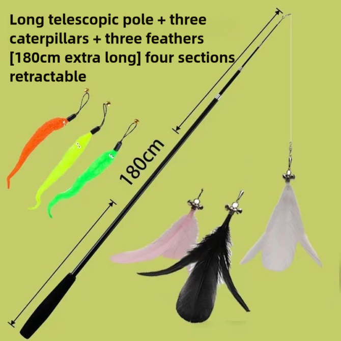 Cat teasing stick with adjustable rod and long rod, extendable by 1.8 meters. Fishing cat teasing with bell for cats to relieve boredom and enjoy themselves as toys