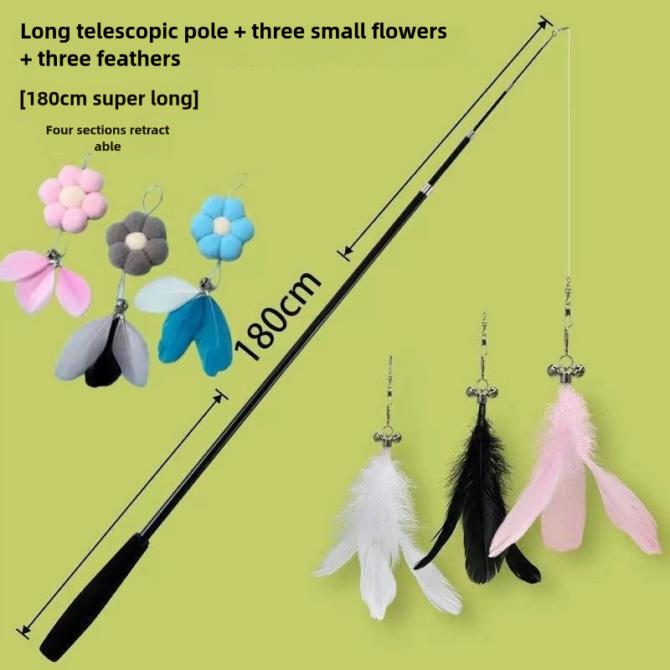 Cat teasing stick with adjustable rod and long rod, extendable by 1.8 meters. Fishing cat teasing with bell for cats to relieve boredom and enjoy themselves as toys