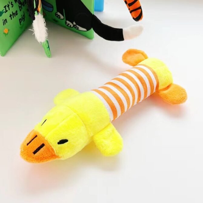 Pet dog, cat, plush cartoon embroidery, bite resistant and stress relieving duck, piglet, elephant, cute sound making toy supplies