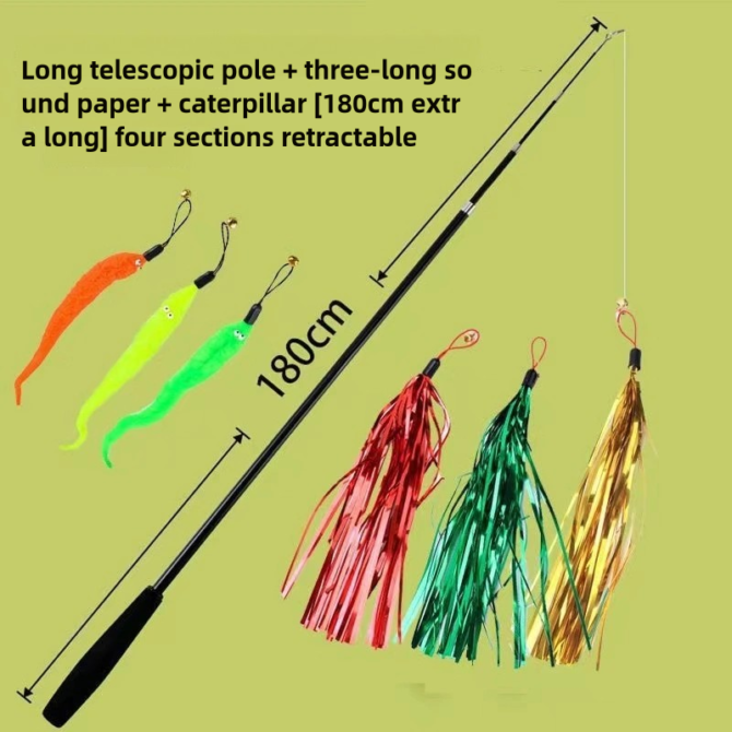 Cat teasing stick with adjustable rod and long rod, extendable by 1.8 meters. Fishing cat teasing with bell for cats to relieve boredom and enjoy themselves as toys