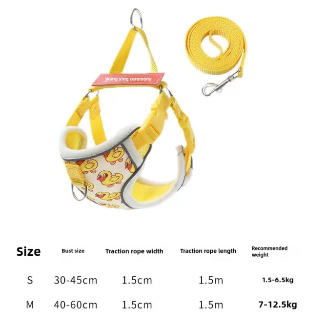 Little yellow duck, cat leash, cute dog chest harness, pet walking rope, pet supplies for outdoor activities