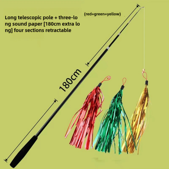 Cat teasing stick with adjustable rod and long rod, extendable by 1.8 meters. Fishing cat teasing with bell for cats to relieve boredom and enjoy themselves as toys