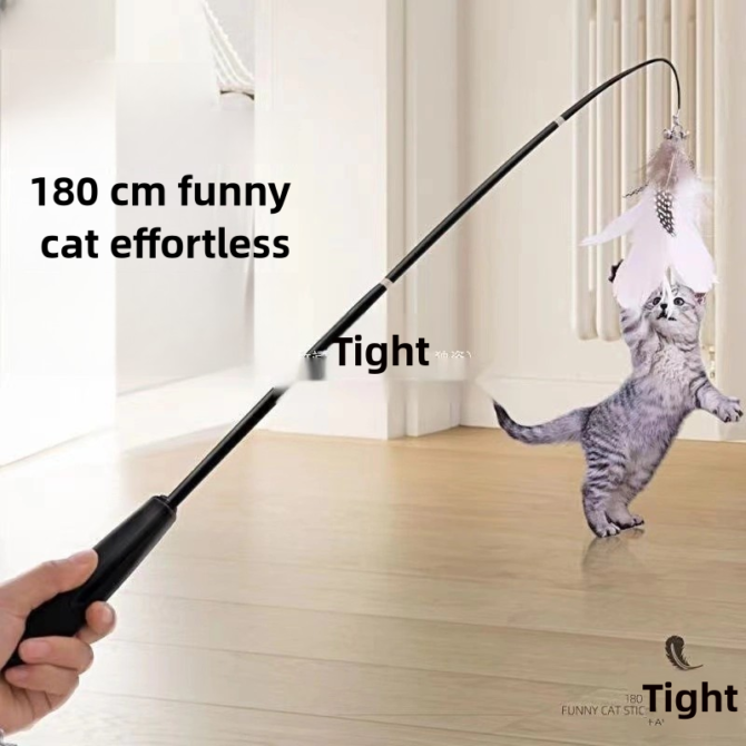 Cat teasing stick with adjustable rod and long rod, extendable by 1.8 meters. Fishing cat teasing with bell for cats to relieve boredom and enjoy themselves as toys