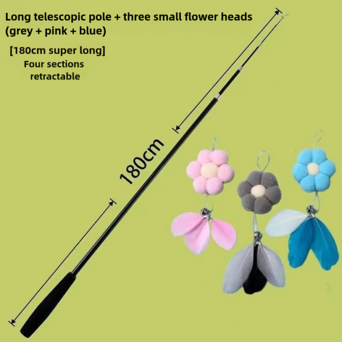 Cat teasing stick with adjustable rod and long rod, extendable by 1.8 meters. Fishing cat teasing with bell for cats to relieve boredom and enjoy themselves as toys