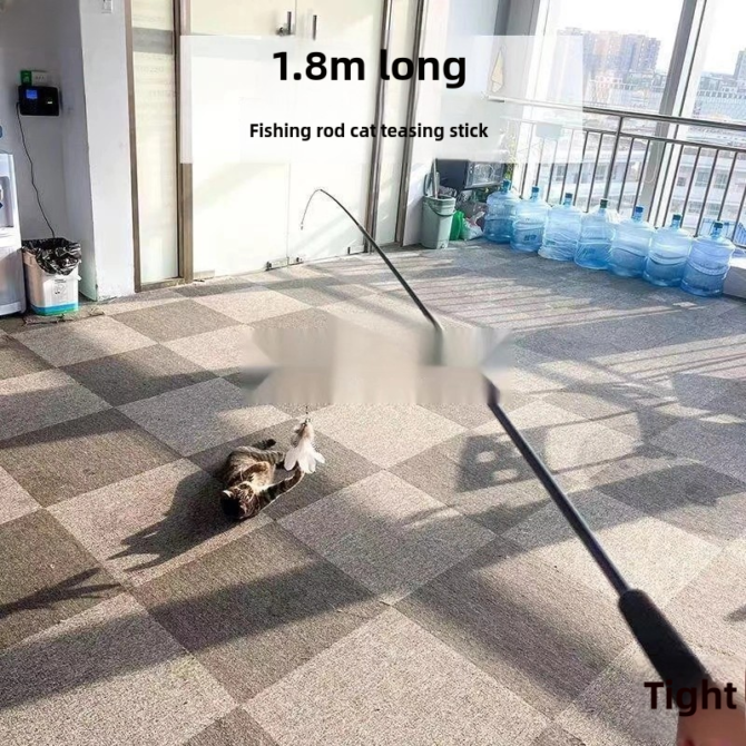 Cat teasing stick with adjustable rod and long rod, extendable by 1.8 meters. Fishing cat teasing with bell for cats to relieve boredom and enjoy themselves as toys