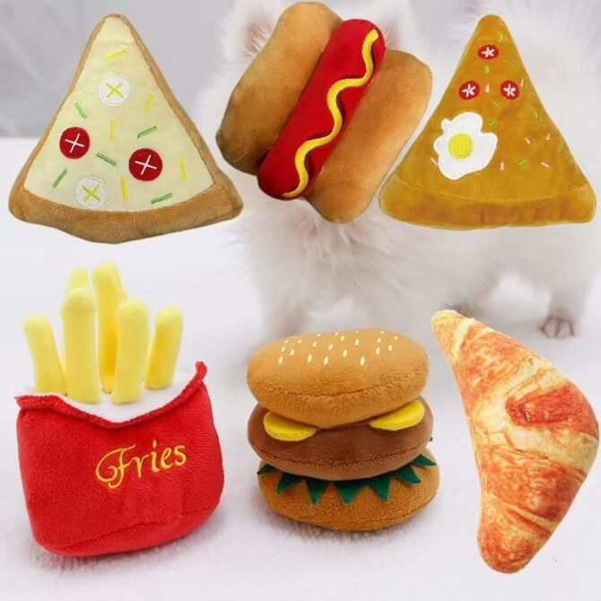 New pet toys, hamburgers, french fries, multiple plush sound toys