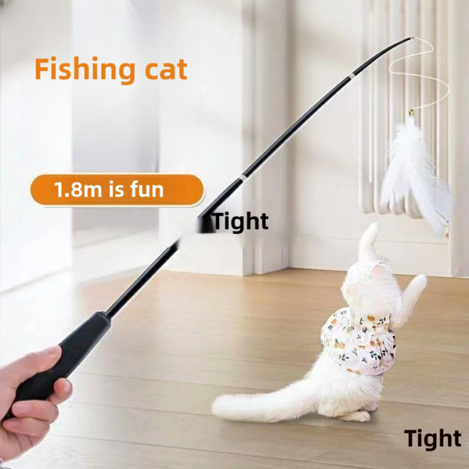Cat teasing stick with adjustable rod and long rod, extendable by 1.8 meters. Fishing cat teasing with bell for cats to relieve boredom and enjoy themselves as toys